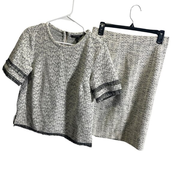 Banana Republic Tweed Short Sleeve Top & Pencil Skirt Set Black/White S/2 - Picture 2 of 4